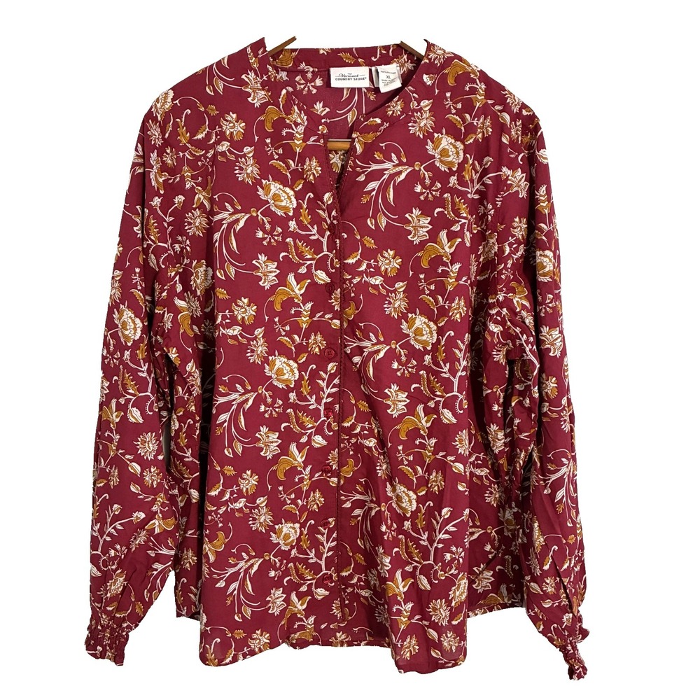 The Vermont Country Store Blouse Womens XL Long Sleeve Floral Boho Festival